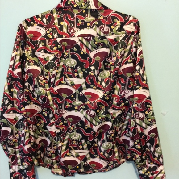 Martini Print Tie Front Long Sleeve Blouse - Picture 3 of 3